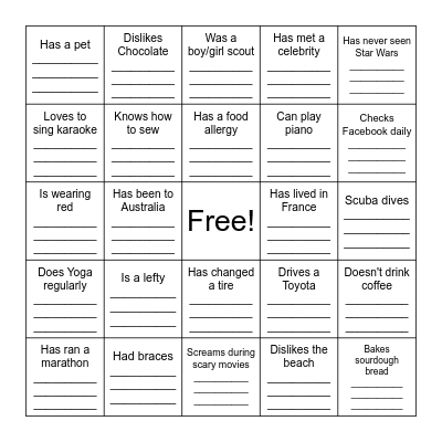 Find Someone Who... (Version 2) Bingo Card