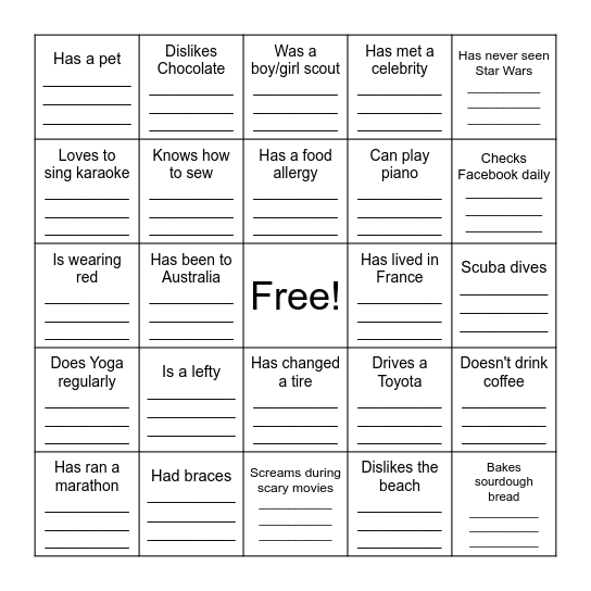 Find Someone Who... (Version 2) Bingo Card