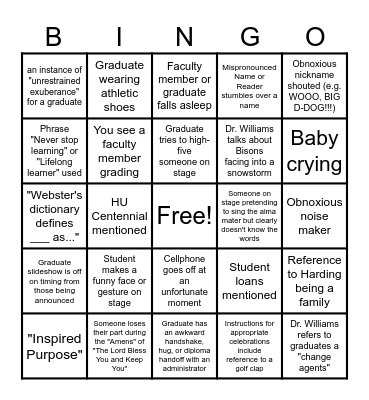 Graduation Bingo Card