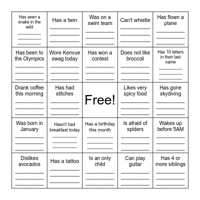 Find Someone Who... (Version 1) Bingo Card