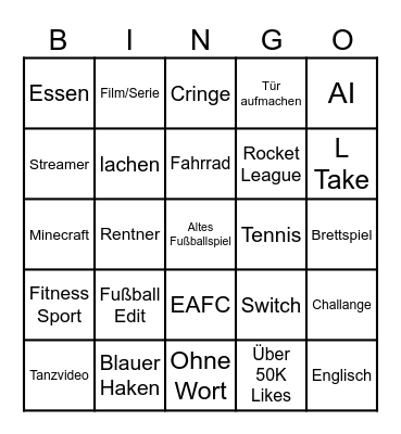 Tiktok Bingo Card