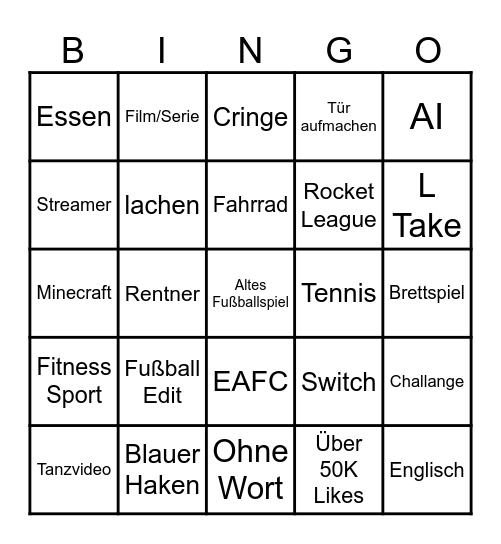 Tiktok Bingo Card