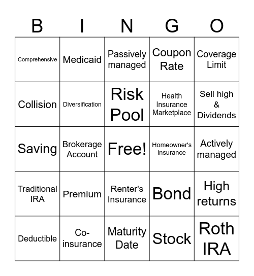 Insurance & Investing Bingo Card