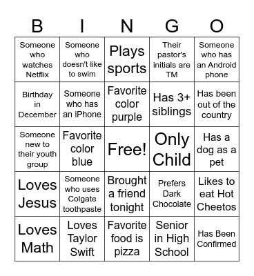 YOUTH FUSION Bingo Card