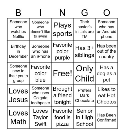 YOUTH FUSION Bingo Card