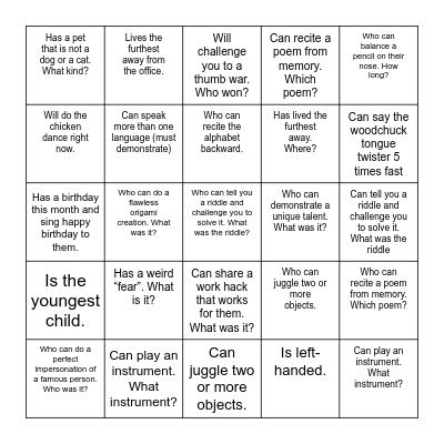 Find Someone Who... Bingo Card