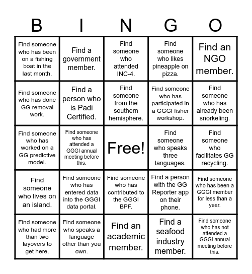 GGGI Annual Meeting Bingo Card