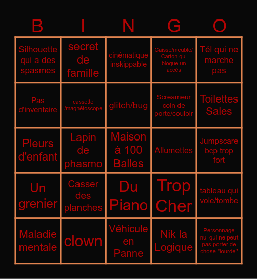 Bingo Horreur Indé MrTiboute Bingo Card