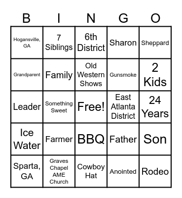 Rev. Stembridge Bingo Card