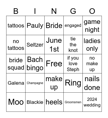 Steph's Bach Bingo Card