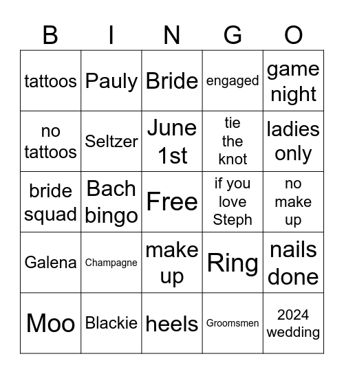 Steph's Bach Bingo Card