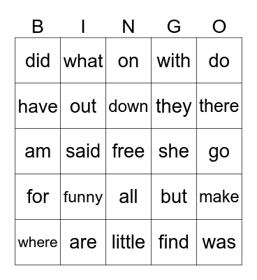 EyeWords! Bingo Card