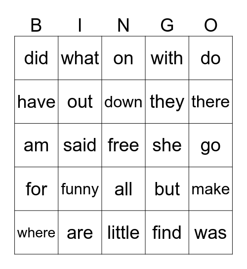 EyeWords! Bingo Card