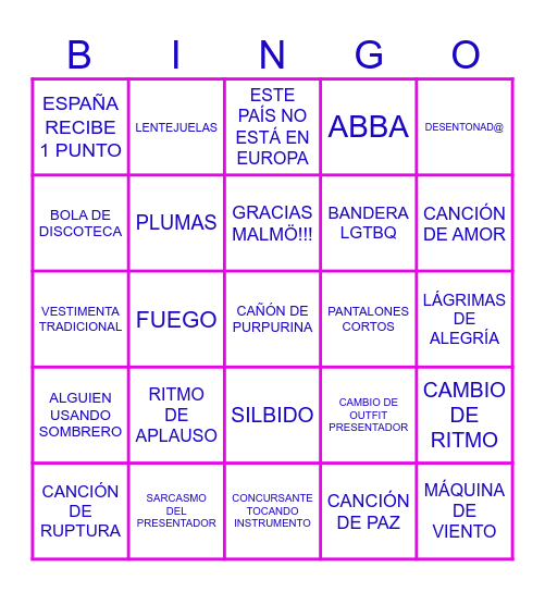 EUROVISIÓN 2024 Bingo Card