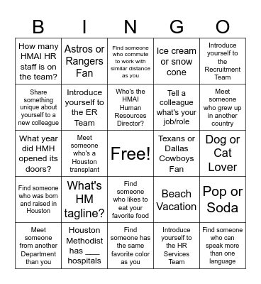 HMAI HR Open House Bingo Card