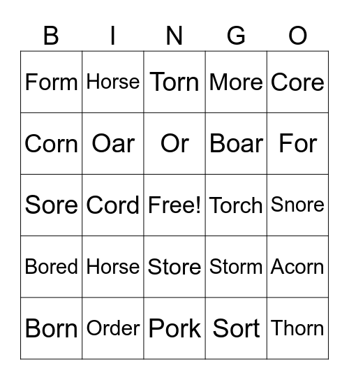 or, ore Bingo Card