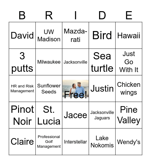 Julia's Bridal Shower Bingo Card