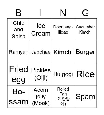 Happy Cleaners Food Bingo Card