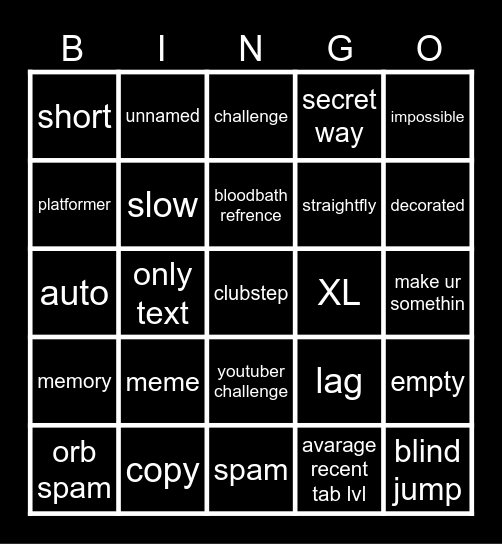 Recent Tab Bingo Card