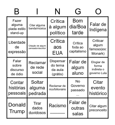 Bingo do Tiago Gomes vulgo T. Games Bingo Card