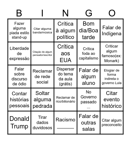 Bingo do Tiago Gomes vulgo T. Games Bingo Card