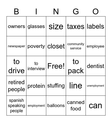 Spanish in the Community Bingo Card