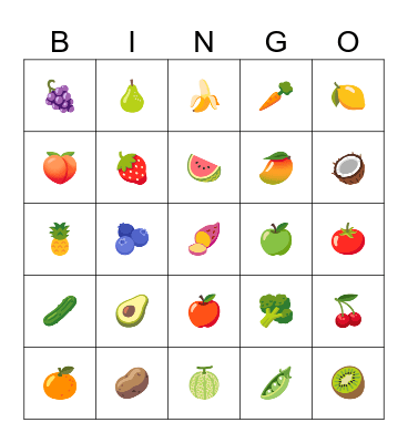Eat A Rainbow Bingo Card