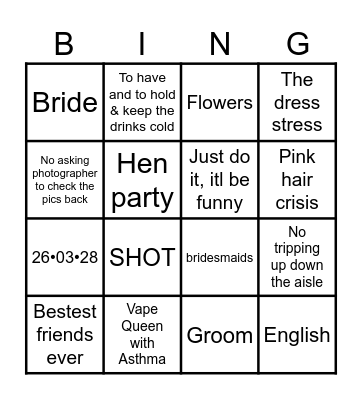 Jodie’s Bridal Bingo Card