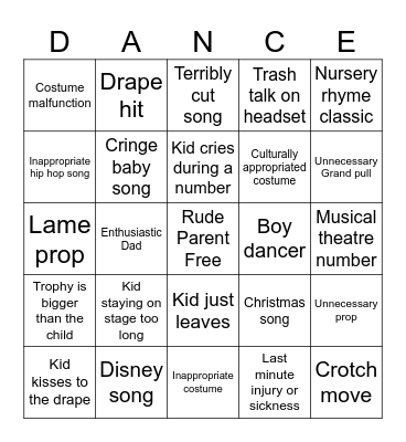 Dance Show Bingo Card