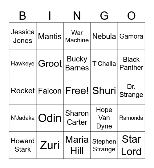 MCU BINGO!!!!!!!!!! Bingo Card