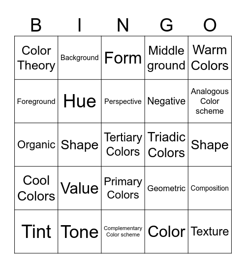 Art 1 Bingo Card