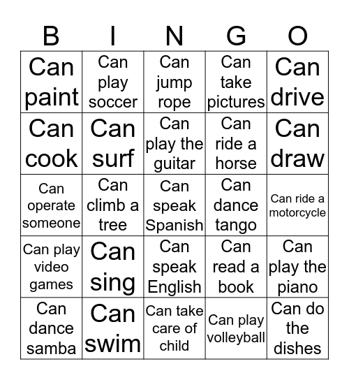 Abilities Bingo Card