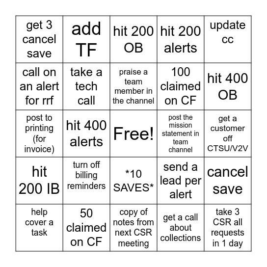 POINTE Bingo Card