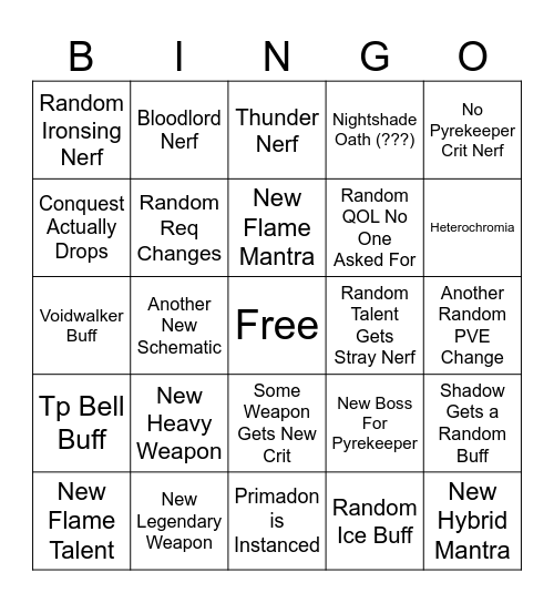 Deepwoken Update Bingo Card