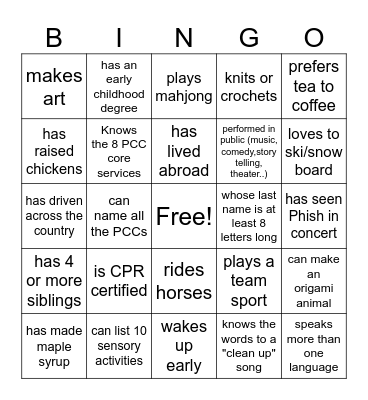 PCC Human Bingo Card