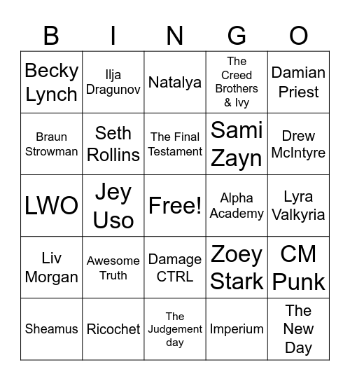 Monday Night Raw Bingo Card