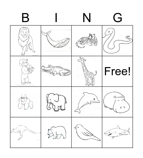 Wild Animal Sounds Bingo Card