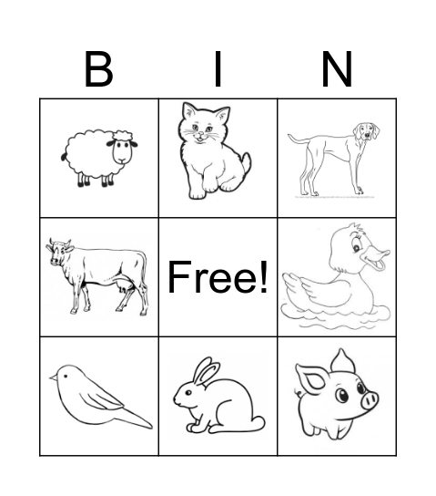 Farm Animal Sounds Bingo Card