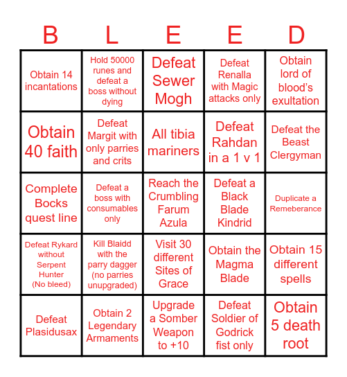 Elden Ring Bingo Card