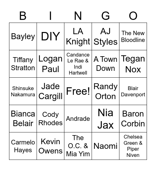 Friday Night SmackDown Bingo Card