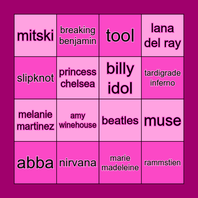 similar music taste bingo!!✨🎀 Bingo Card