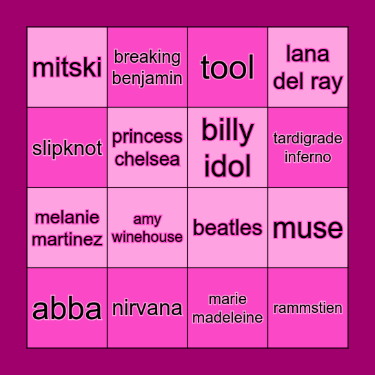 similar music taste bingo!!✨🎀 Bingo Card