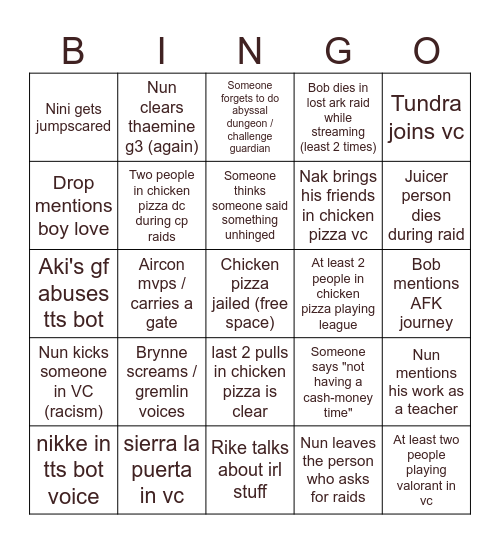 Summer 2024 Chicken Pizza Bingo 5/11 - 5/17 Bingo Card