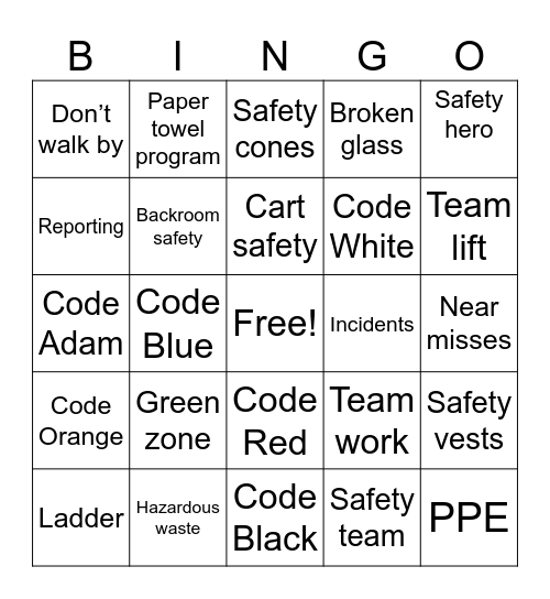 Safety bingo Card