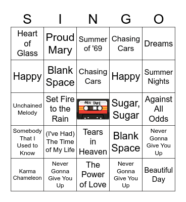 Singo Bingo Card