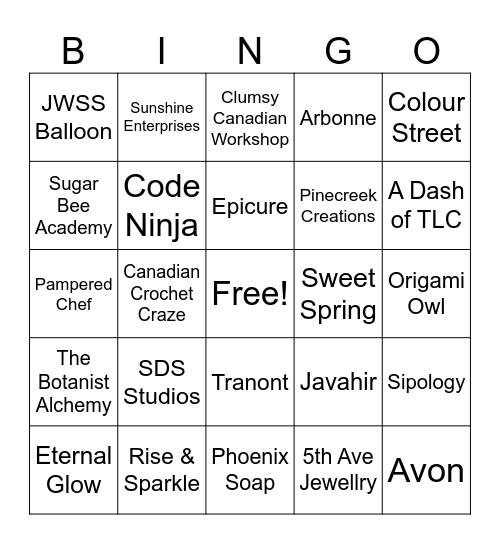 VENDOR BINGO Card