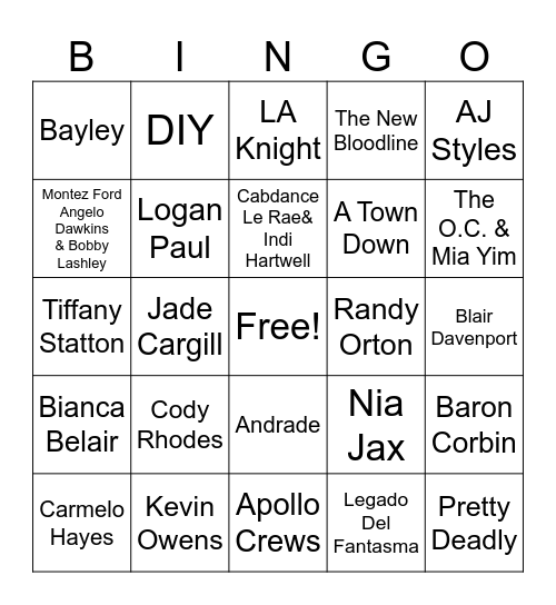Friday Night SmackDown Bingo Card