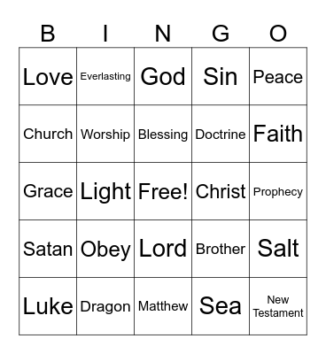 Sermon Bingo 1 Bingo Card