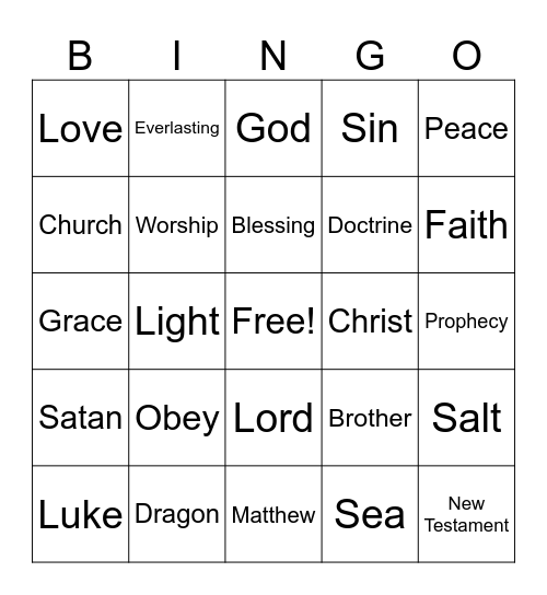 Sermon Bingo 1 Bingo Card
