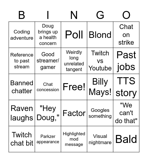 Doug Doug video Bingo Card